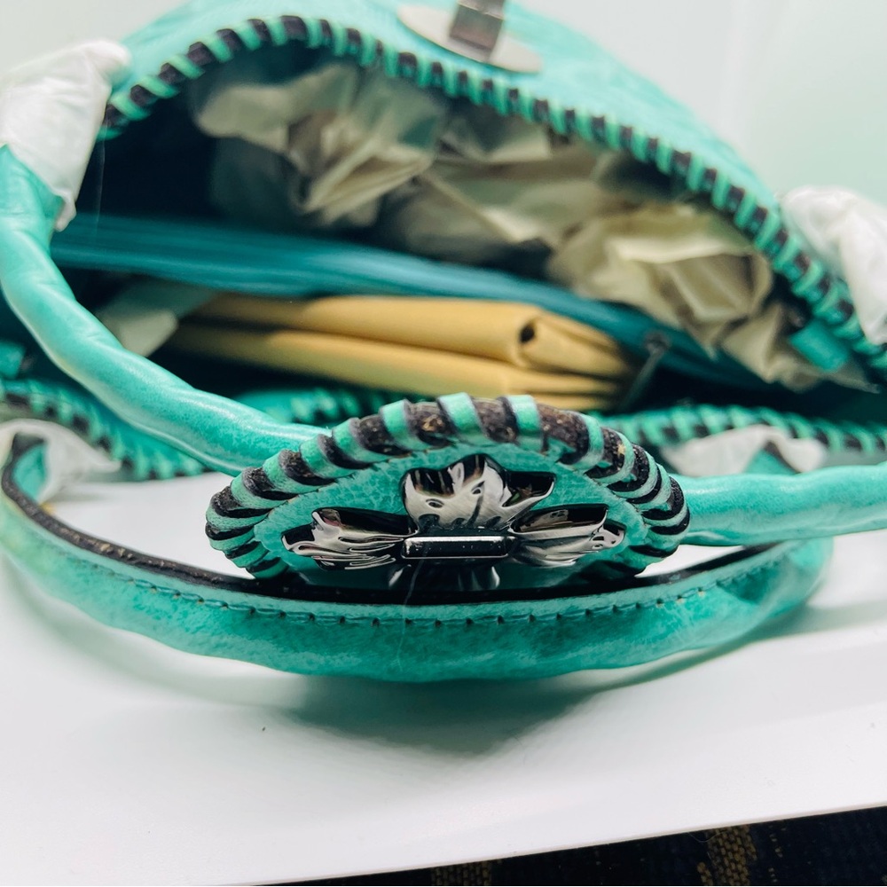 🌷Patricia Nash🌷100% Handmade Leather Crossbody, Tote/Bag, Green/Teal/Aqua NWT - Picture 6 of 13